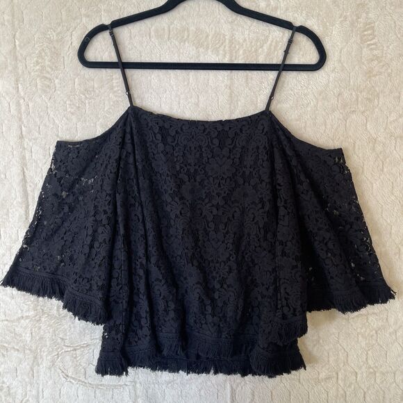Bailey 44 Tusk Woven Lace Off The Shoulder Bell Sleeve Top Black Sz Small - Picture 5 of 13